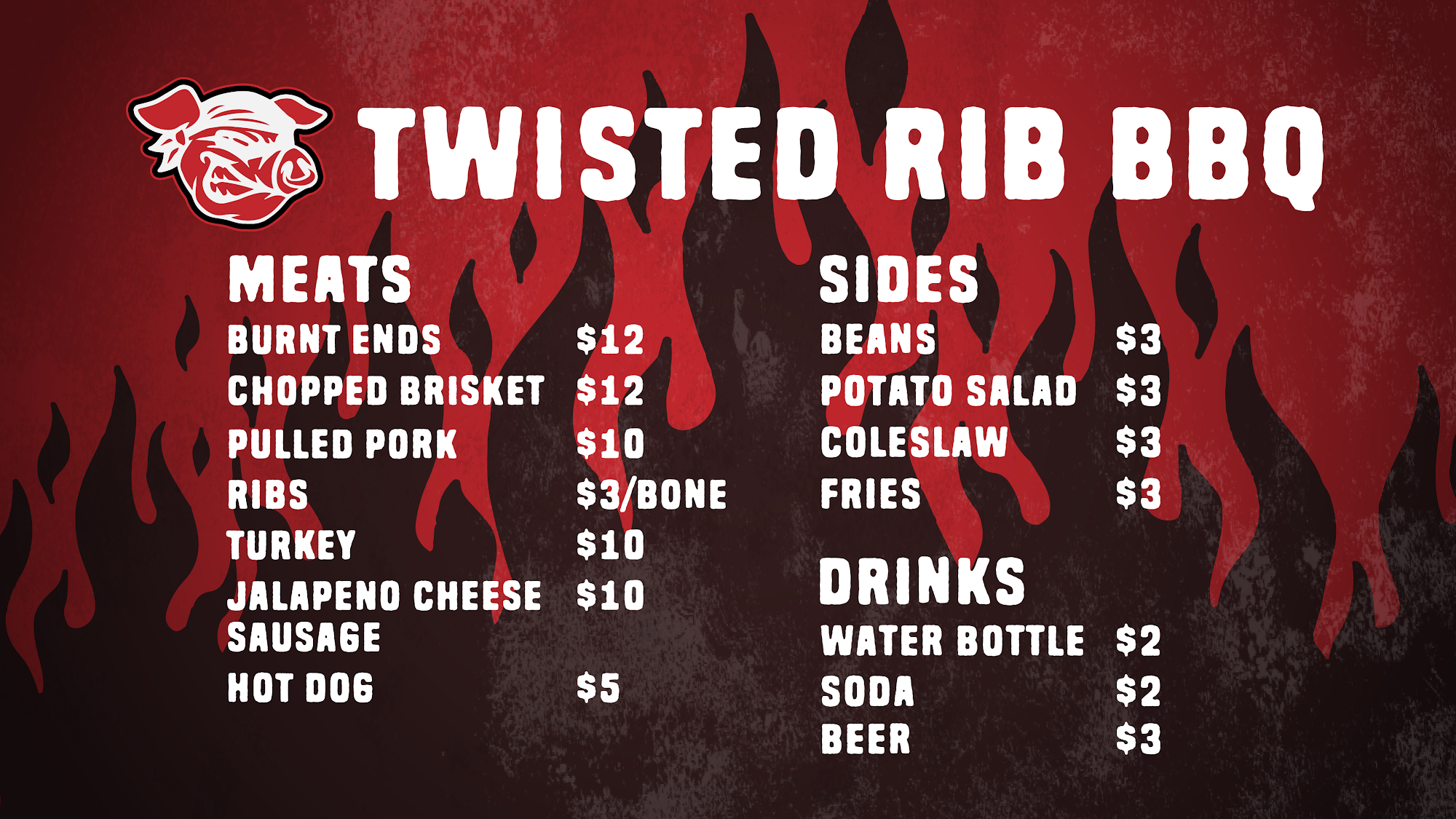 Twisted Rib BBQ Menu