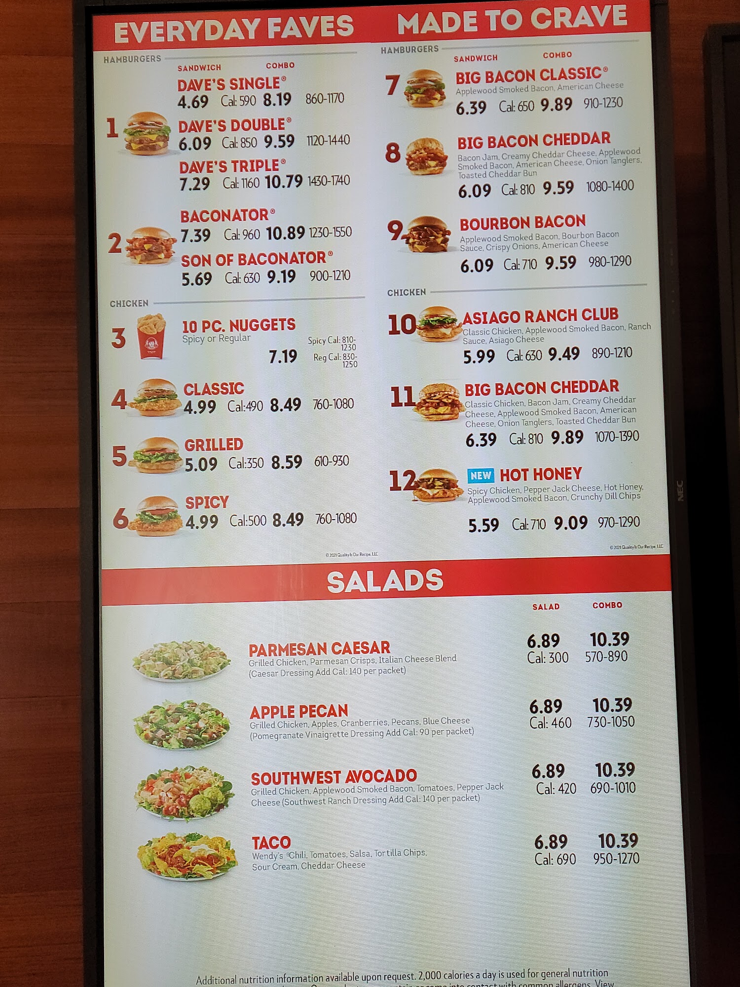 Wendy's Menu
