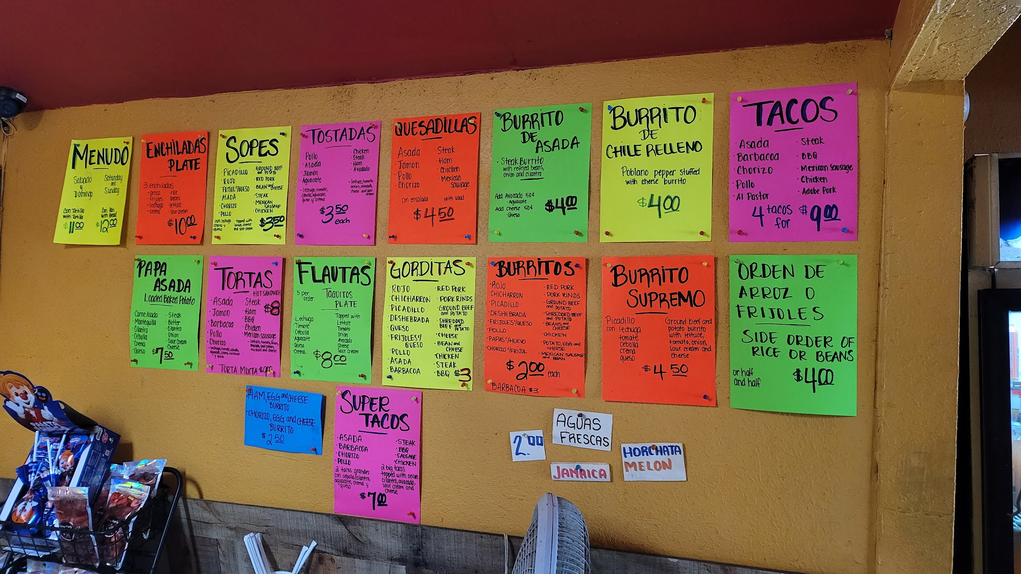 Tonys Burritos Menu