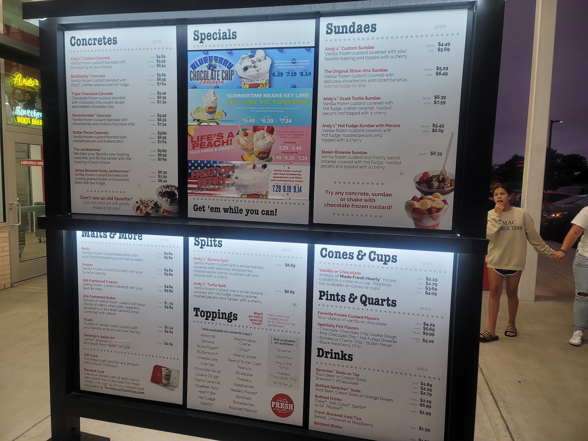 Andy's Frozen Custard Menu