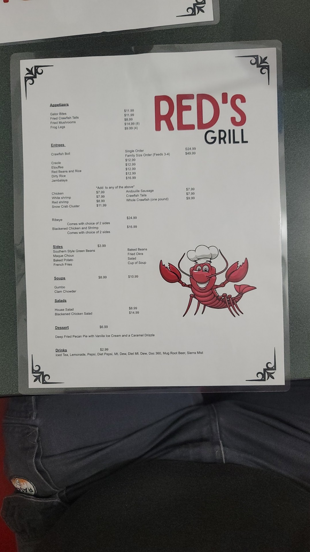 Red's Grill Menu