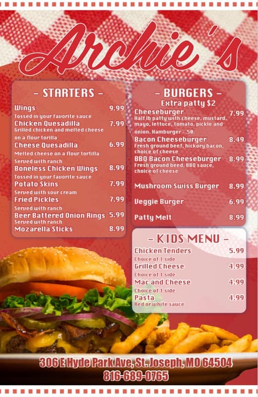 Archie's Menu