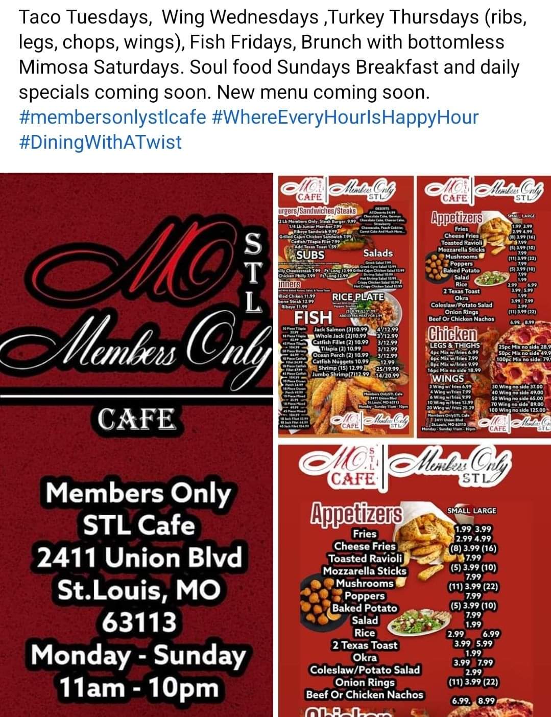 Members Only STL Café Menu