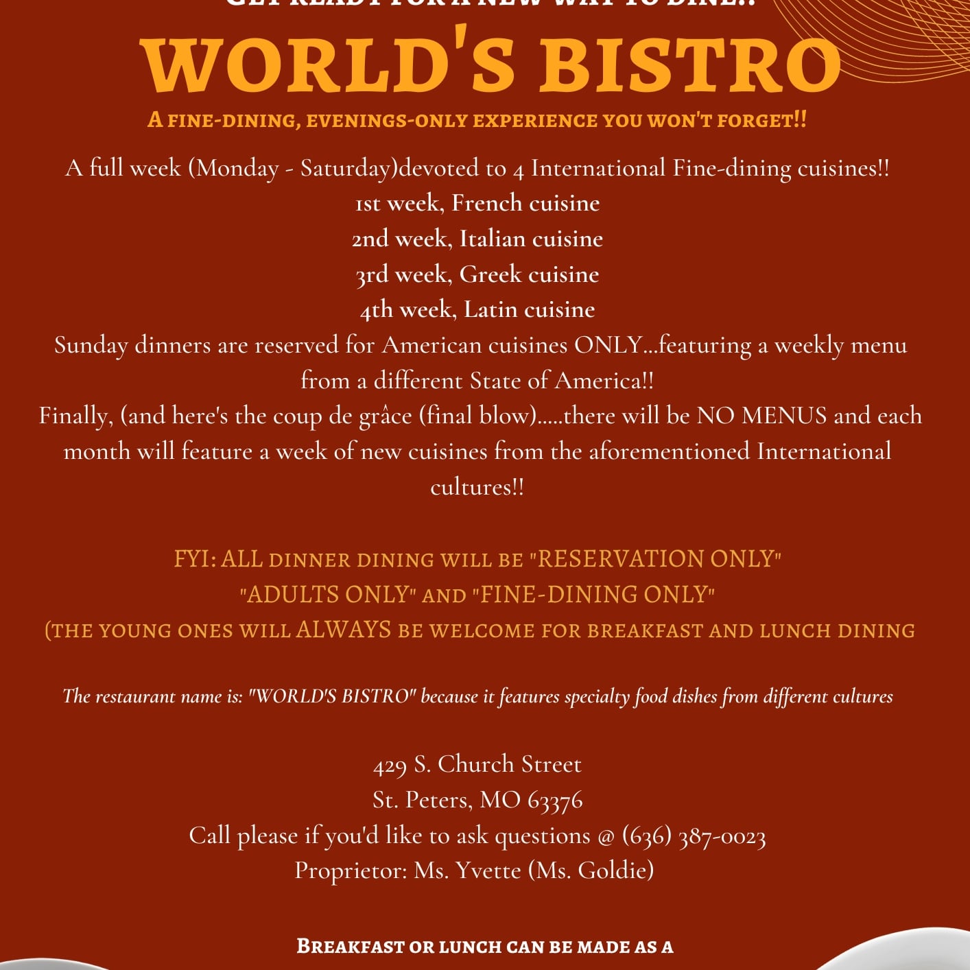 World's Bistro Diner and Catering Menu