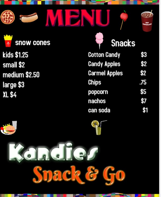 Kandies llc Menu