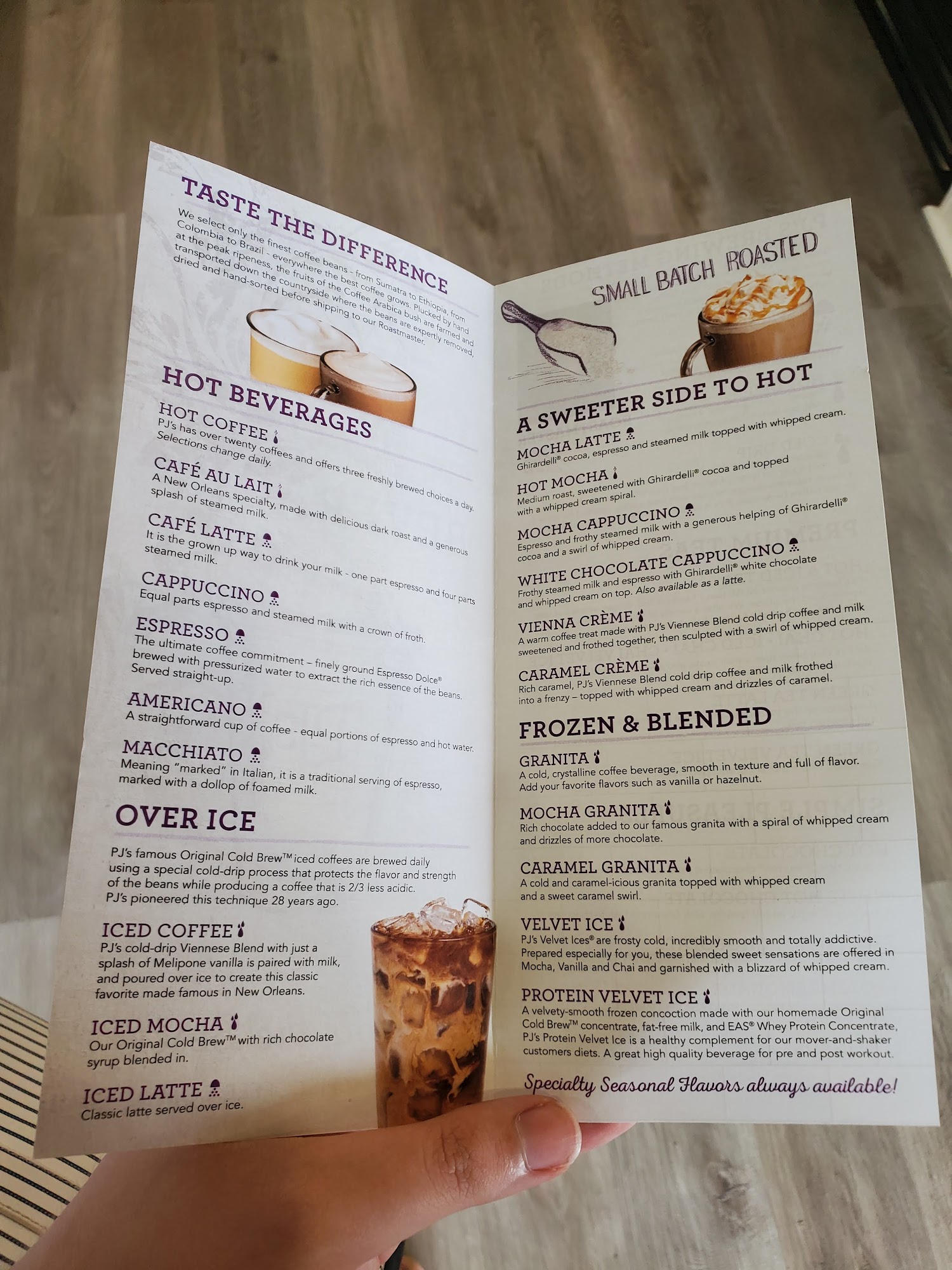 PJ's Coffee Menu