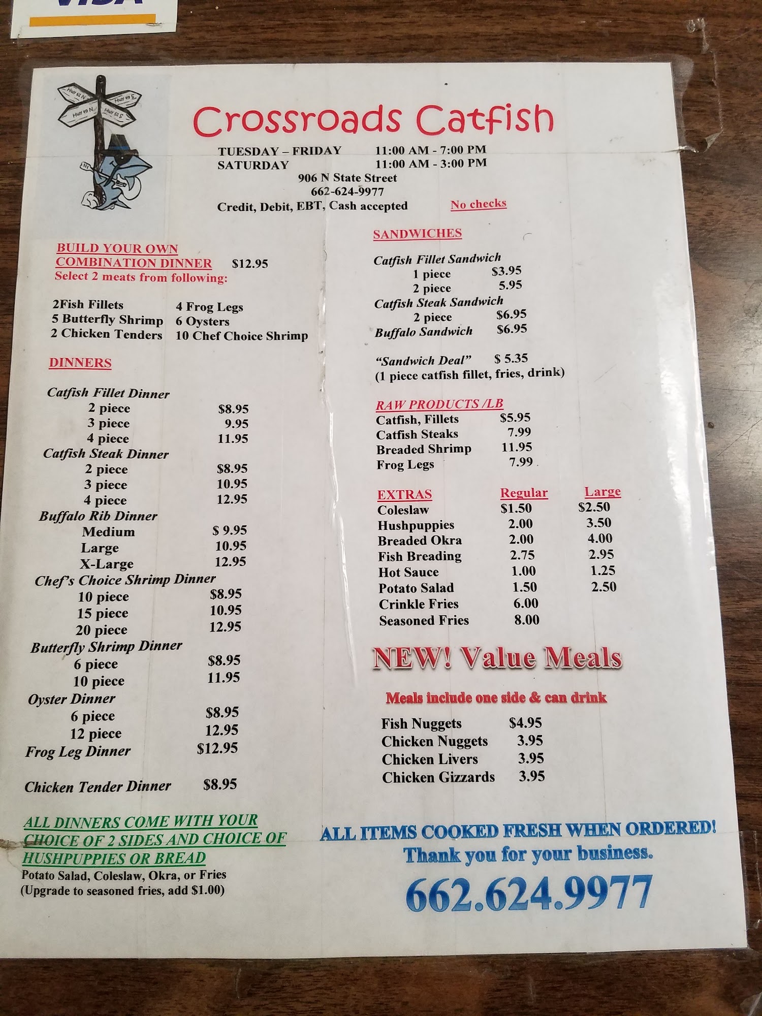 Crossroad’s Catfish Menu