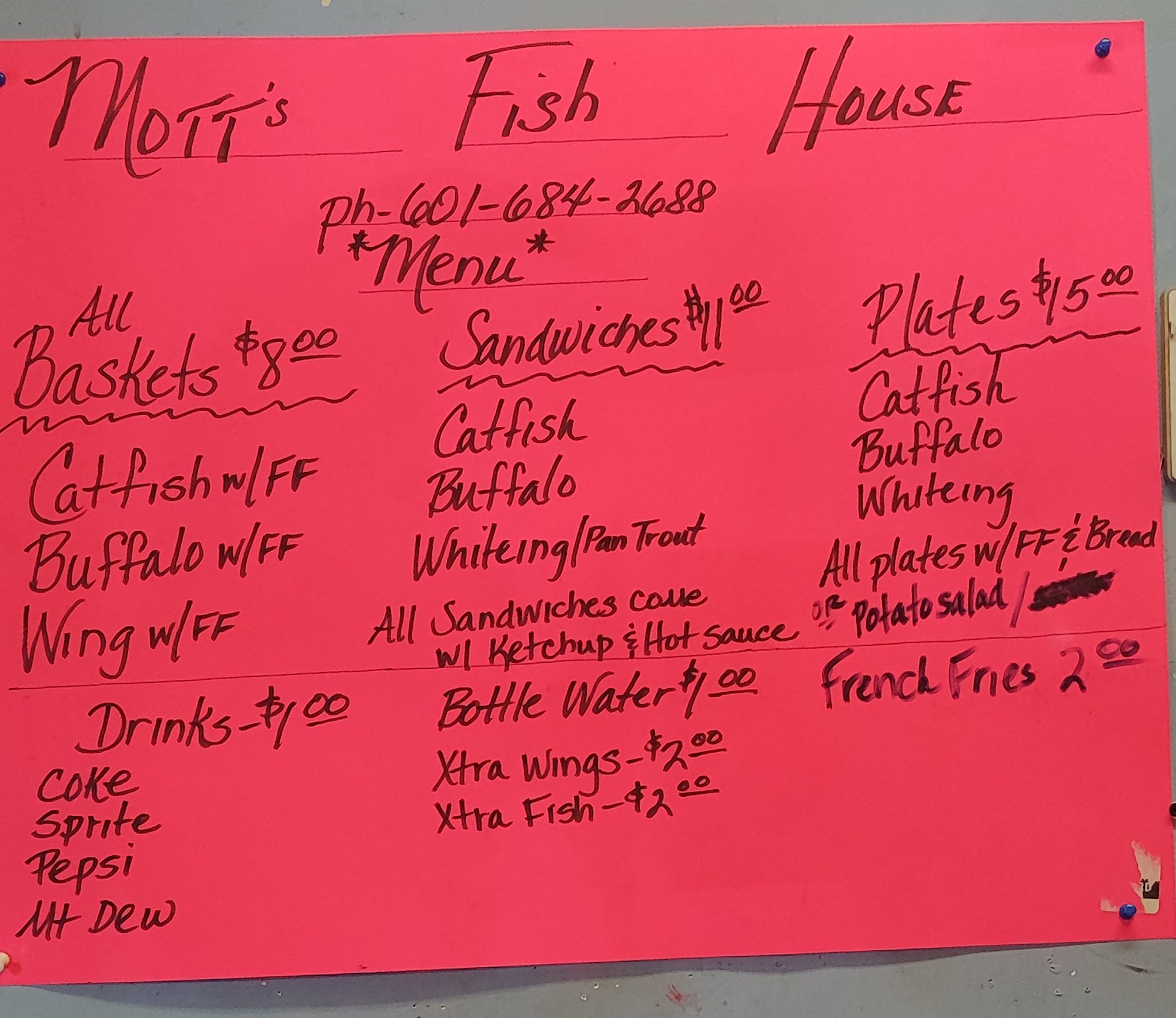 Mott's Fish Stand Menu