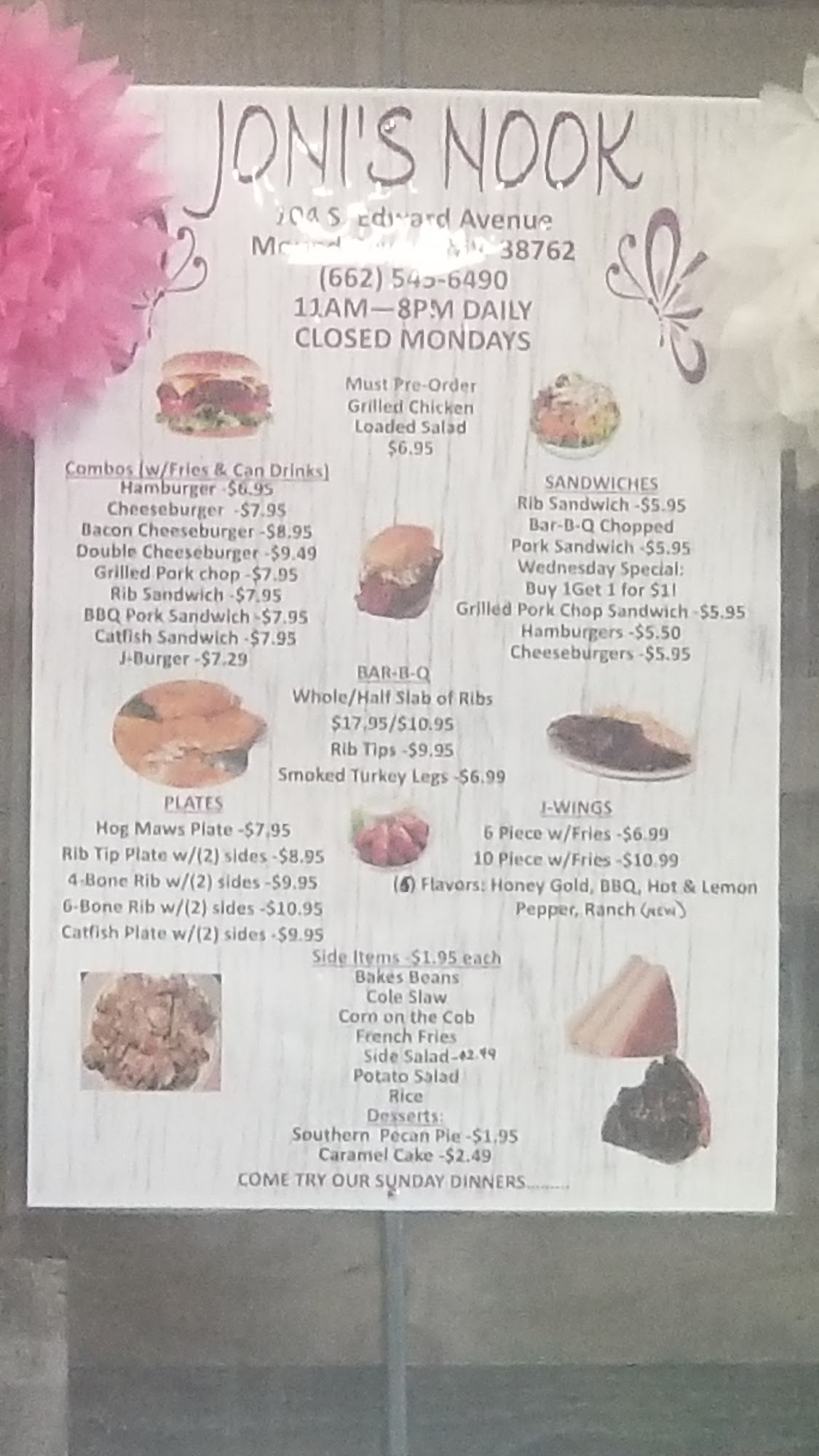 Joni's Nook Menu