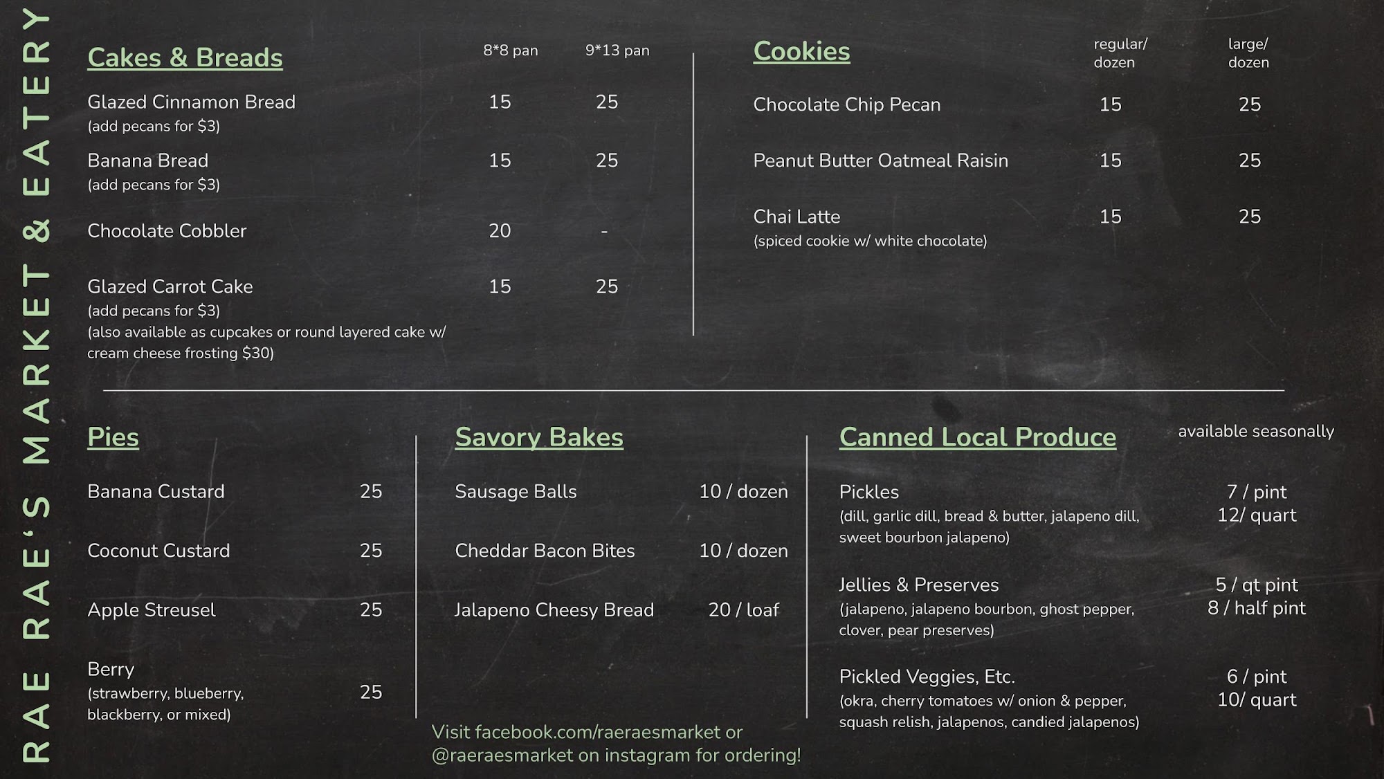 Rae Rae's Market Menu