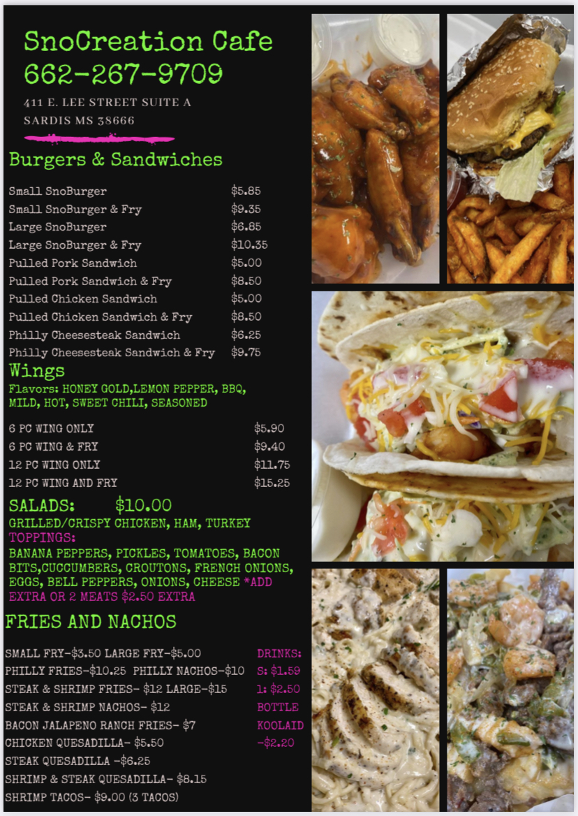 SnoCreation Cafe Menu