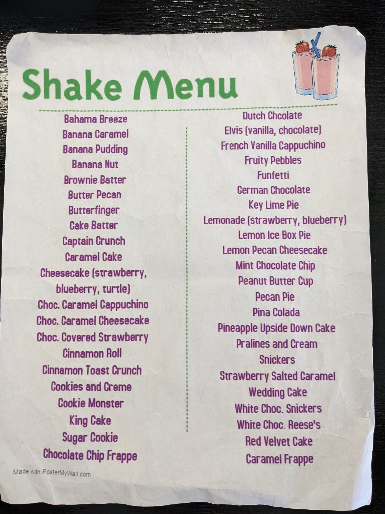 Powerhouse Nutrition Menu