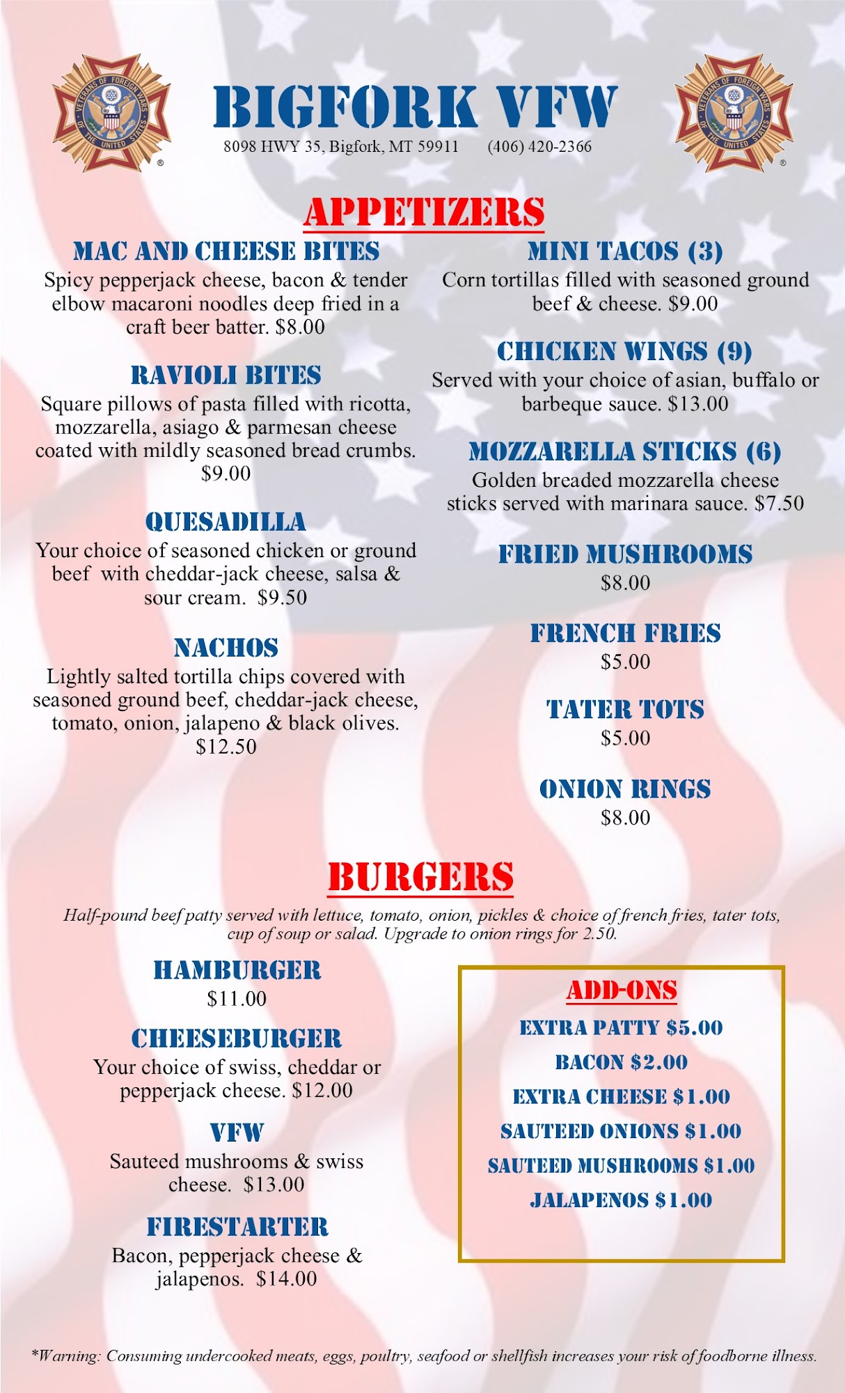 Bigfork VFW Bar & Grill Menu