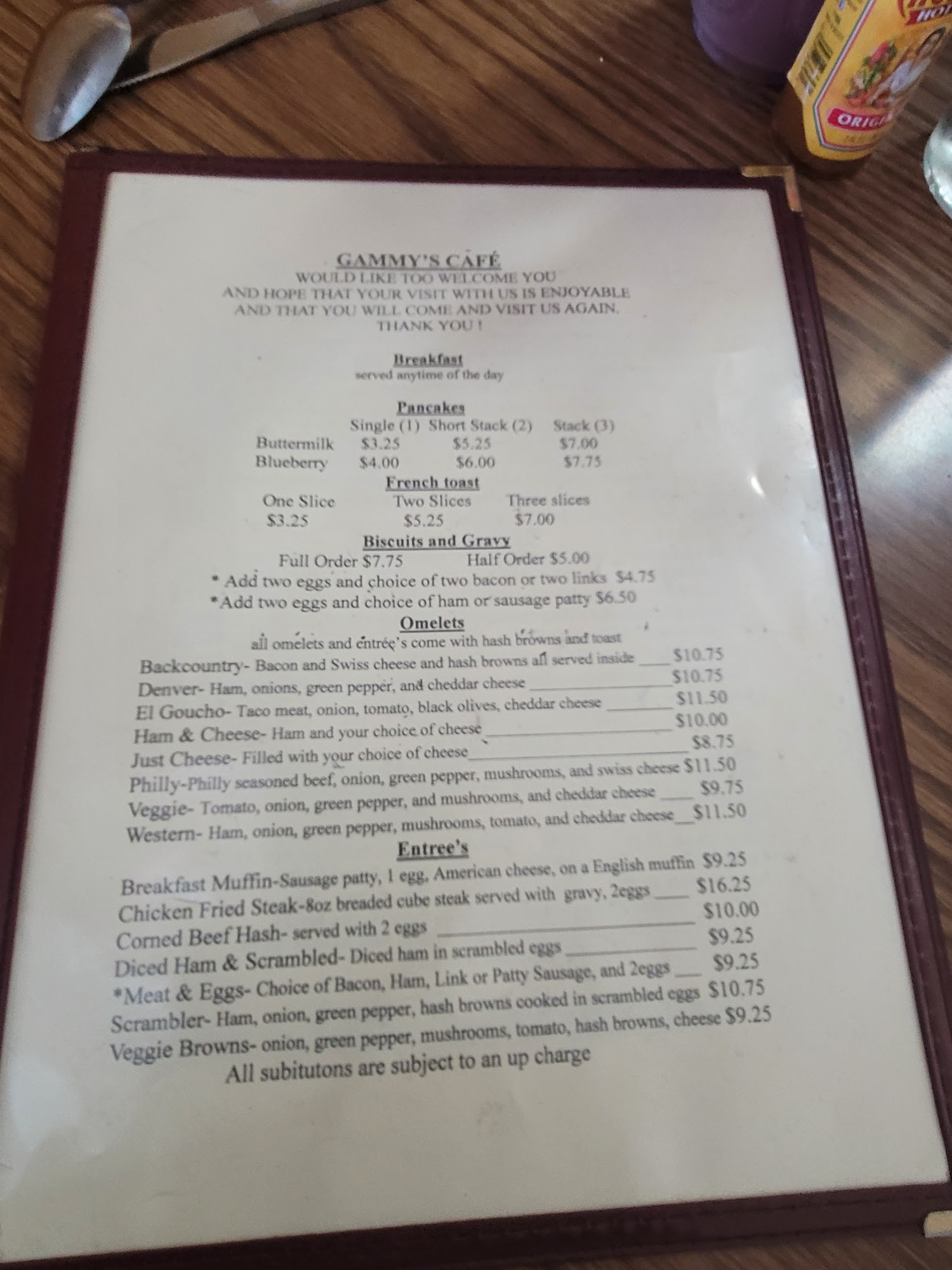 Gammy's cafe Menu