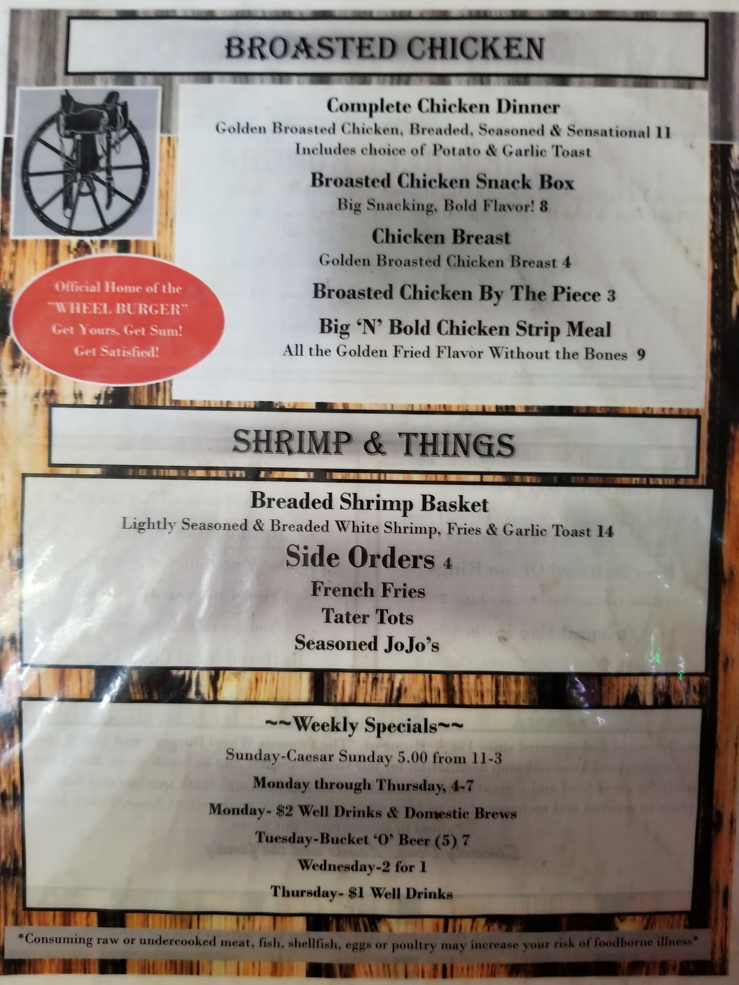 Wheel Inn Tavern Menu