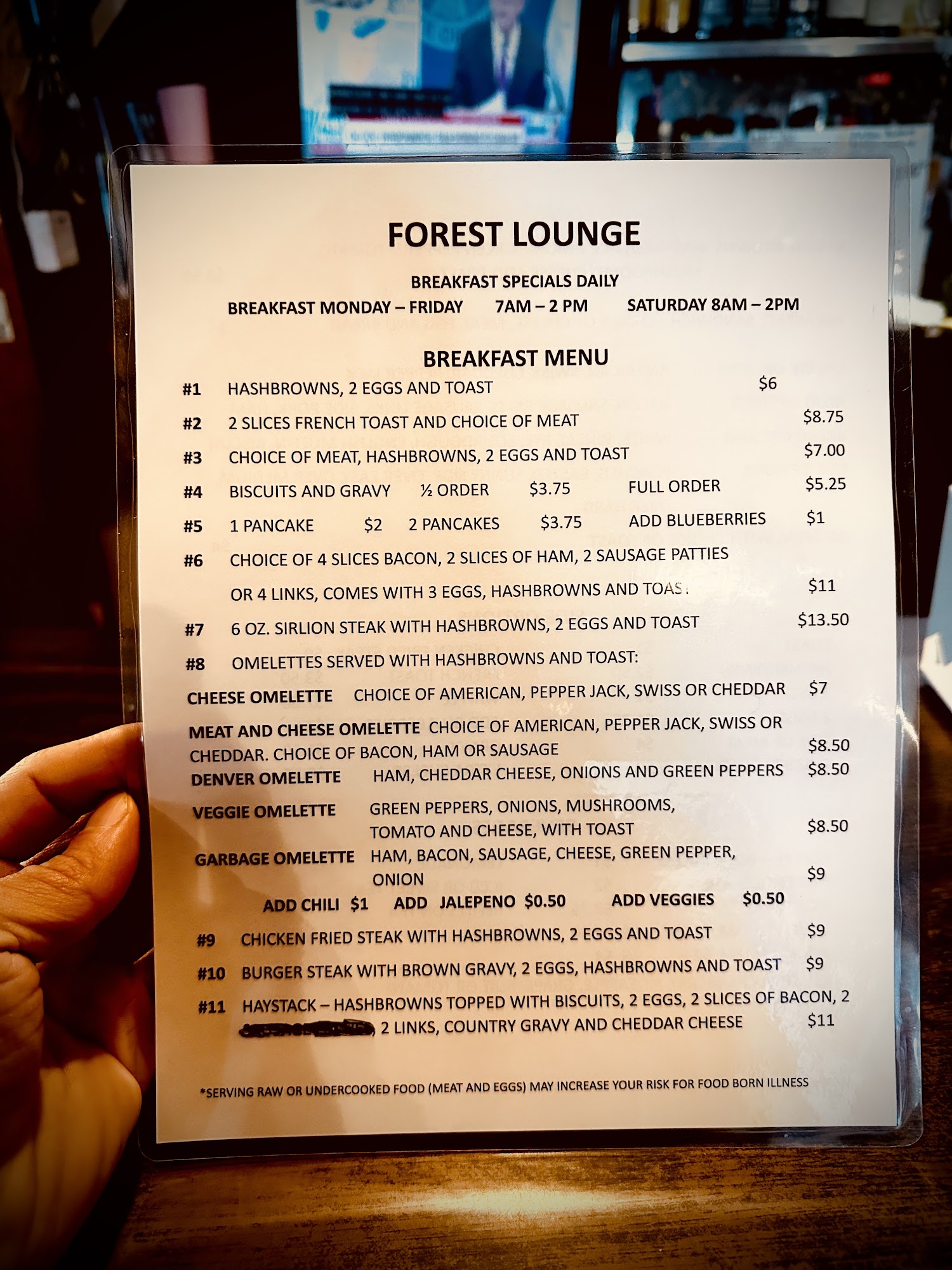 Forest Lounge Menu