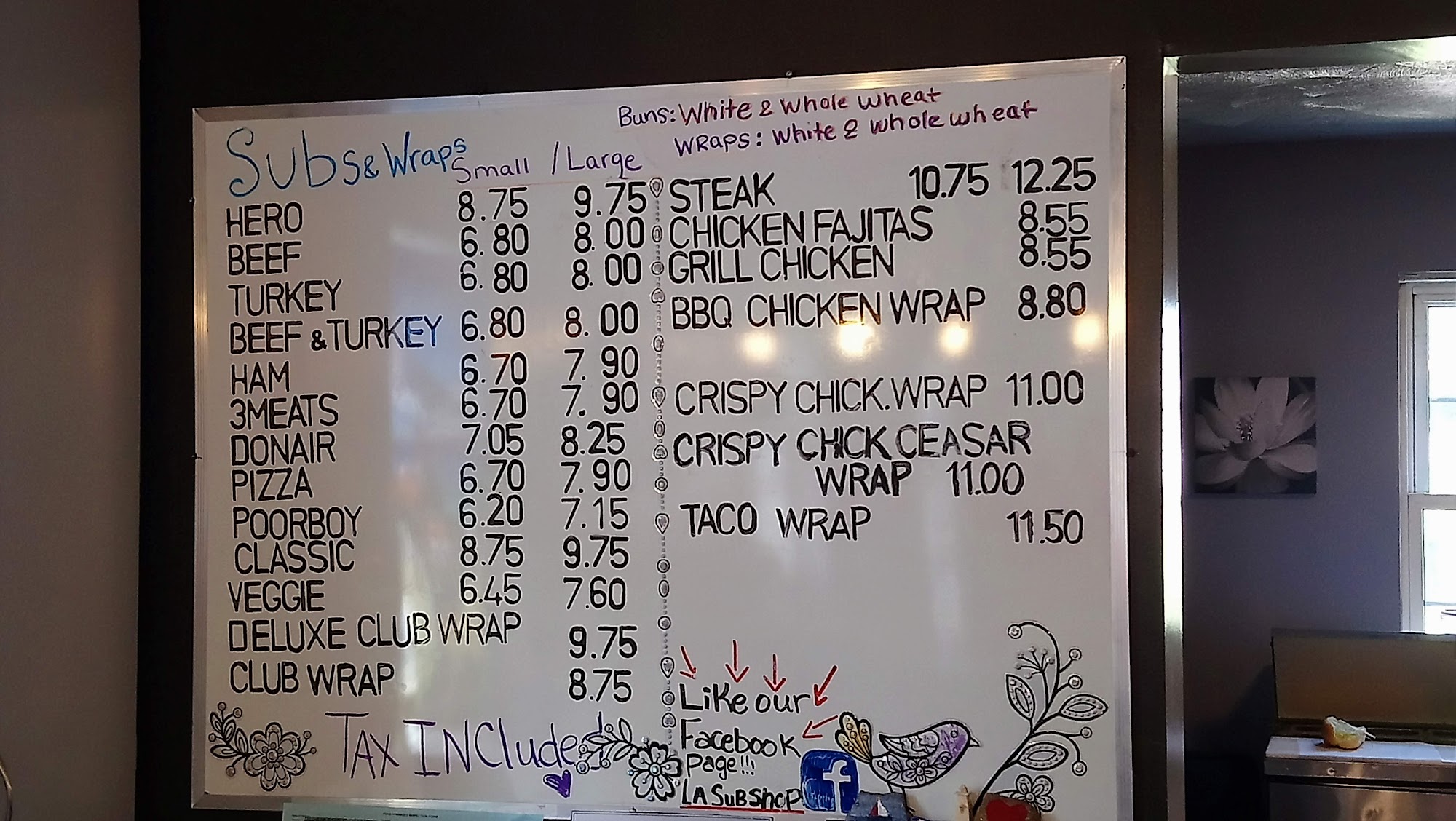 La Sub Shop Menu