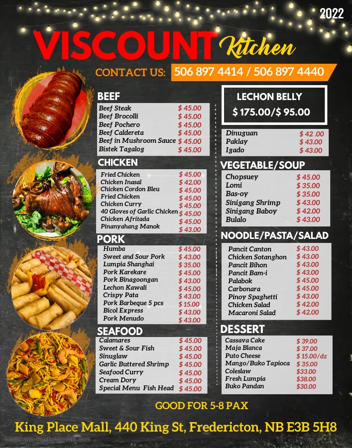 Viscount Kitchen Menu