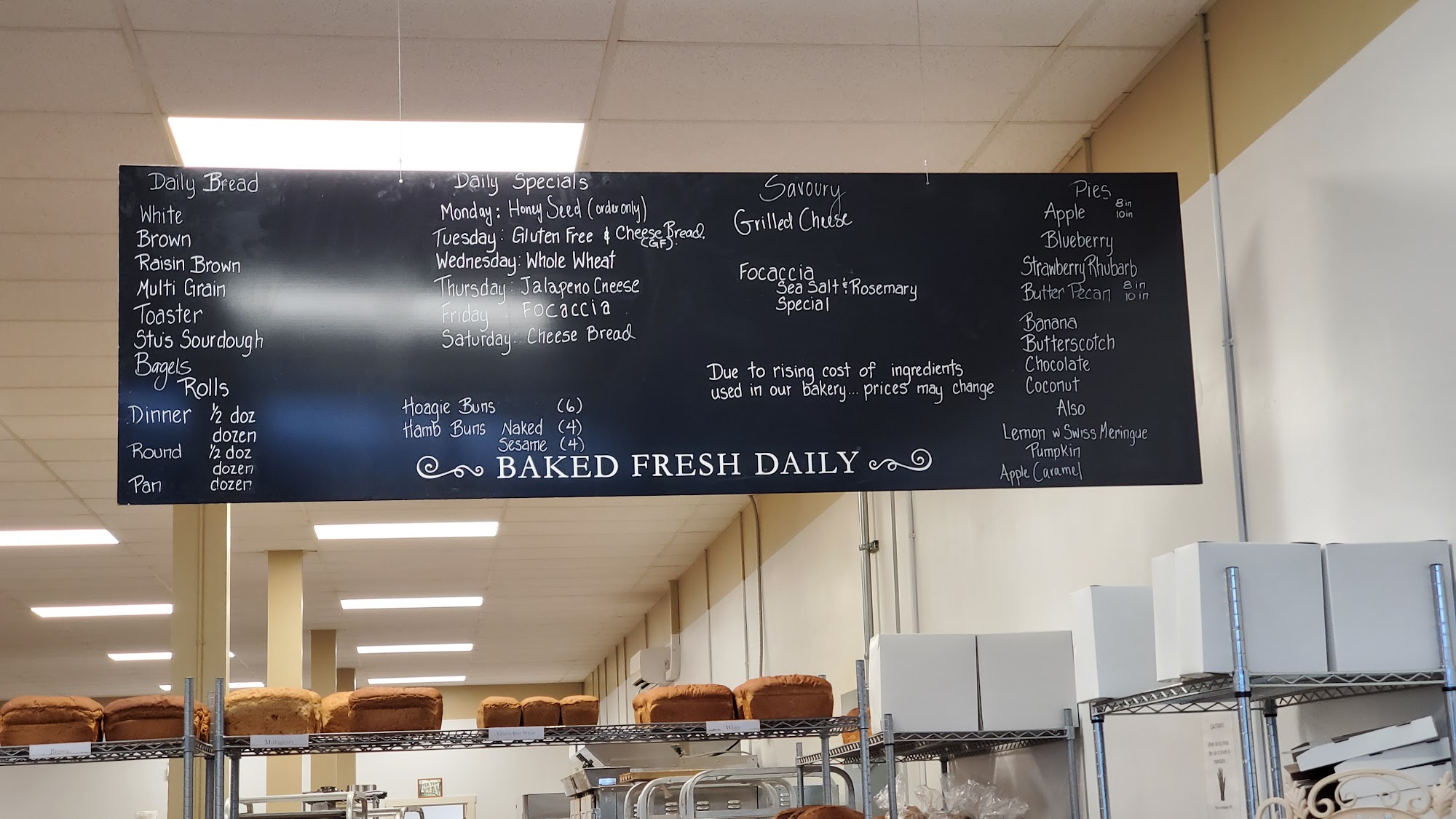 Saint John Bakery Menu