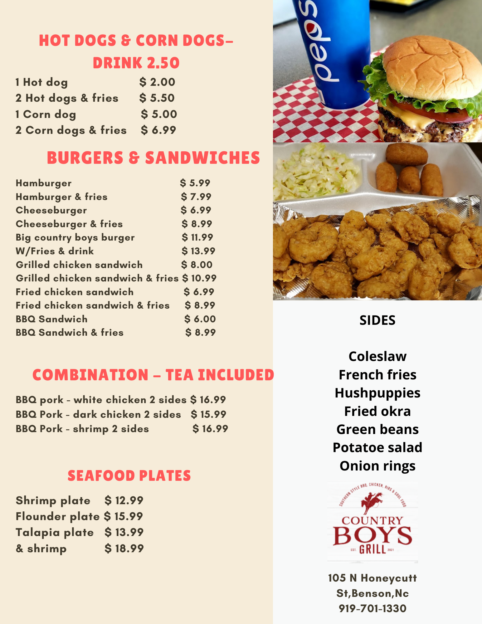 Country Boyz Grill Menu