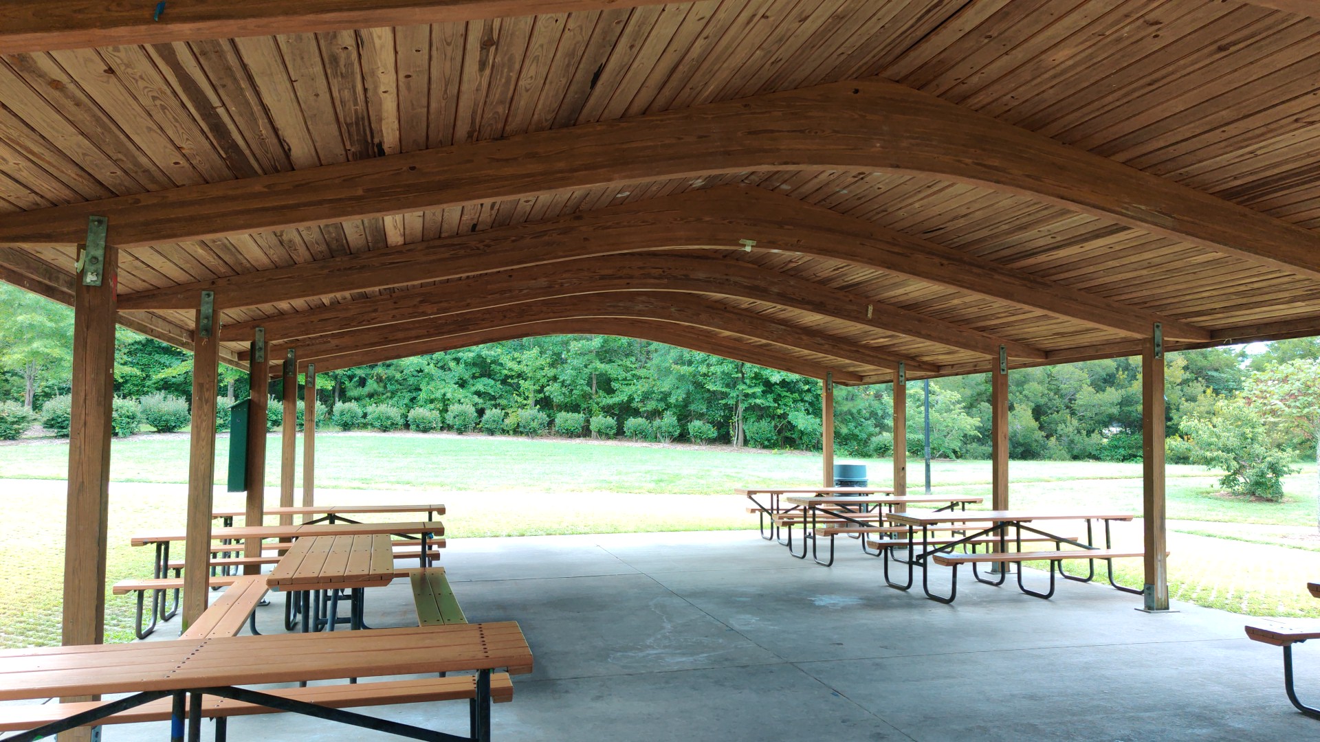 Community grills and picnic tables