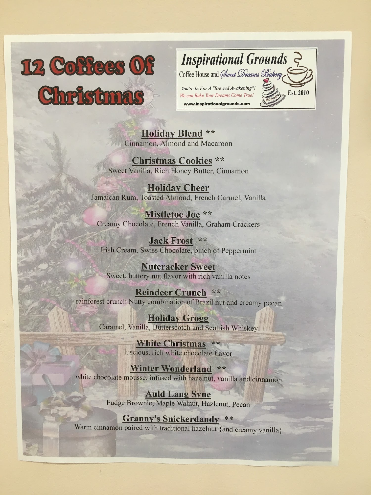 Inspirational Grounds Coffee House and Sweet Dreams Bakery Menu