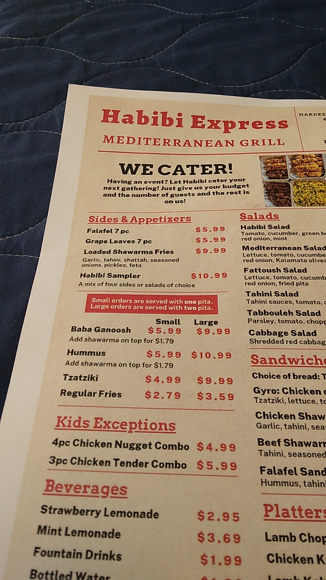 Habibi Express Menu