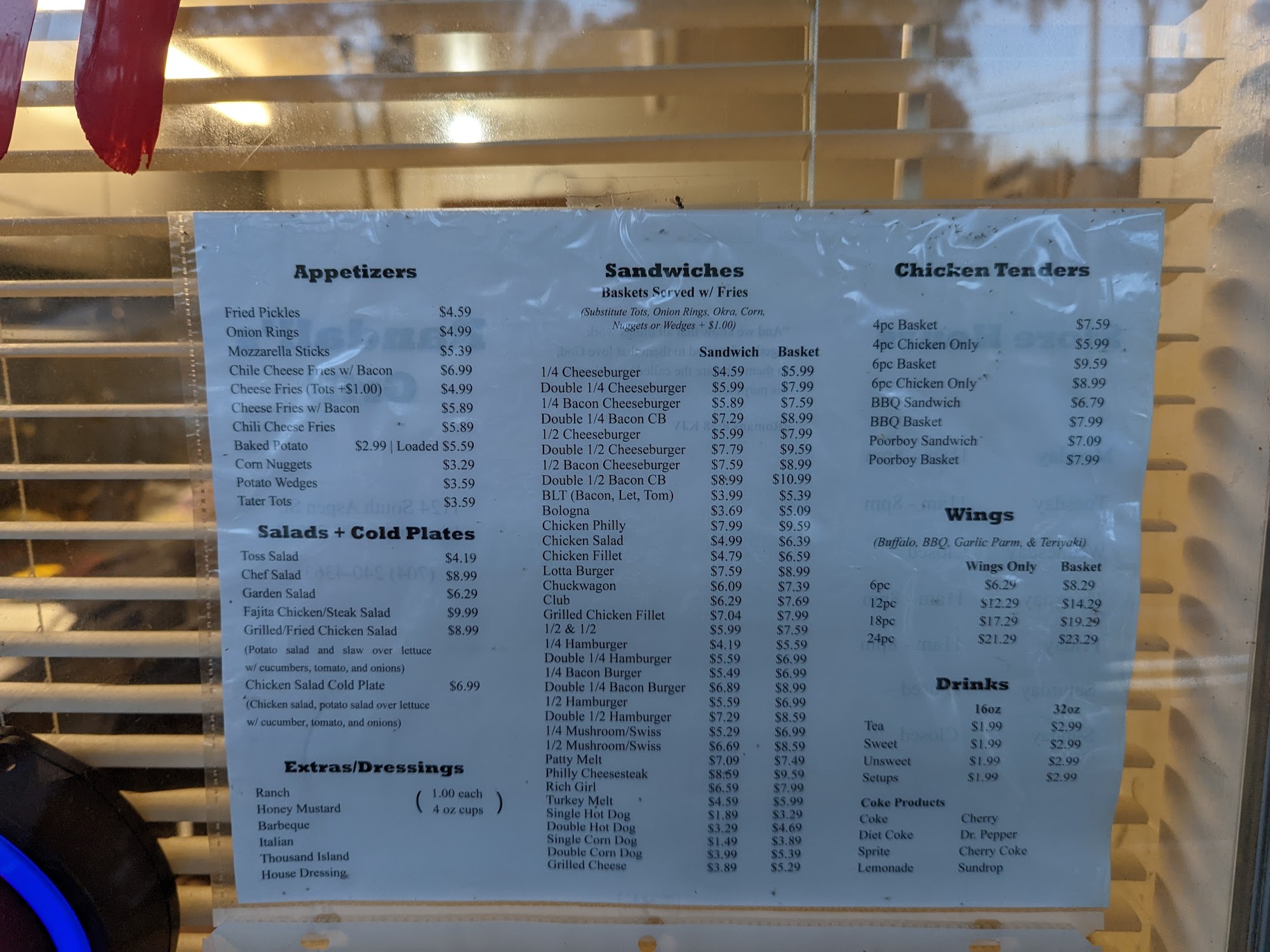Randalls grill Menu