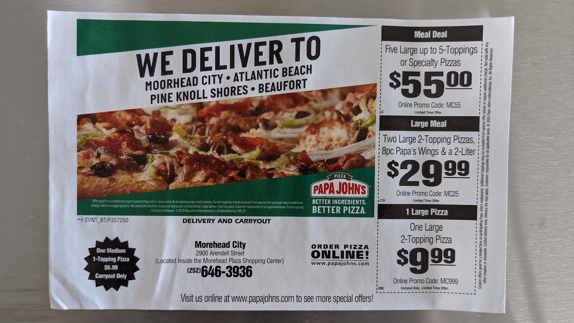 Papa Johns Pizza Menu