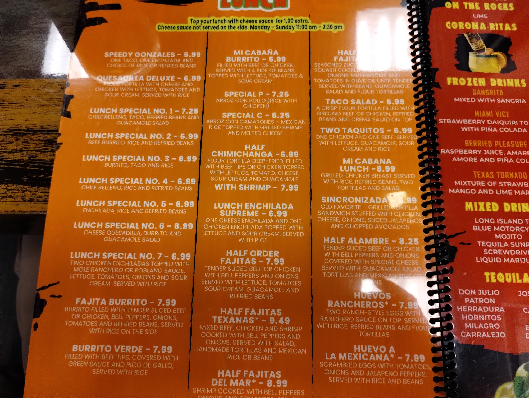 Mi Cabaña Mexican Restaurant Menu
