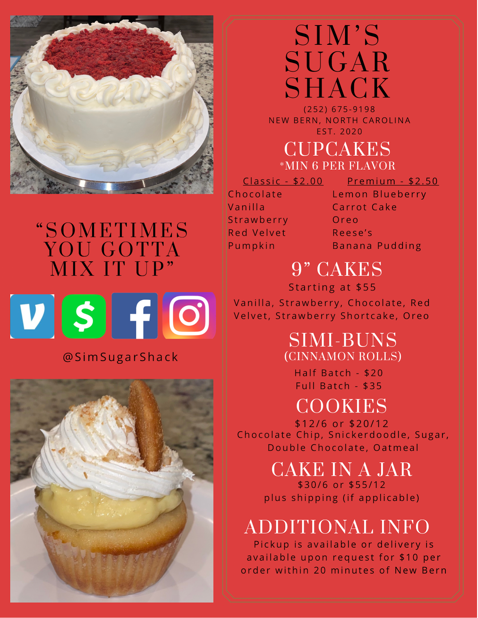 Sim's Sugar Shack Menu