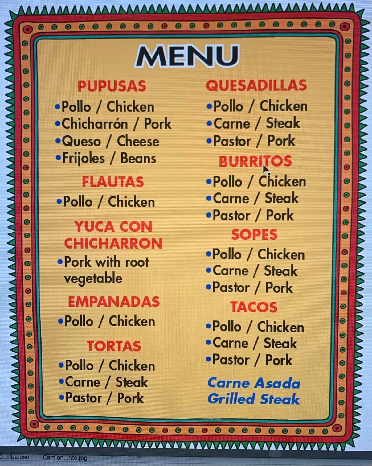 Las Delicias Elizabeth Latin Food Menu