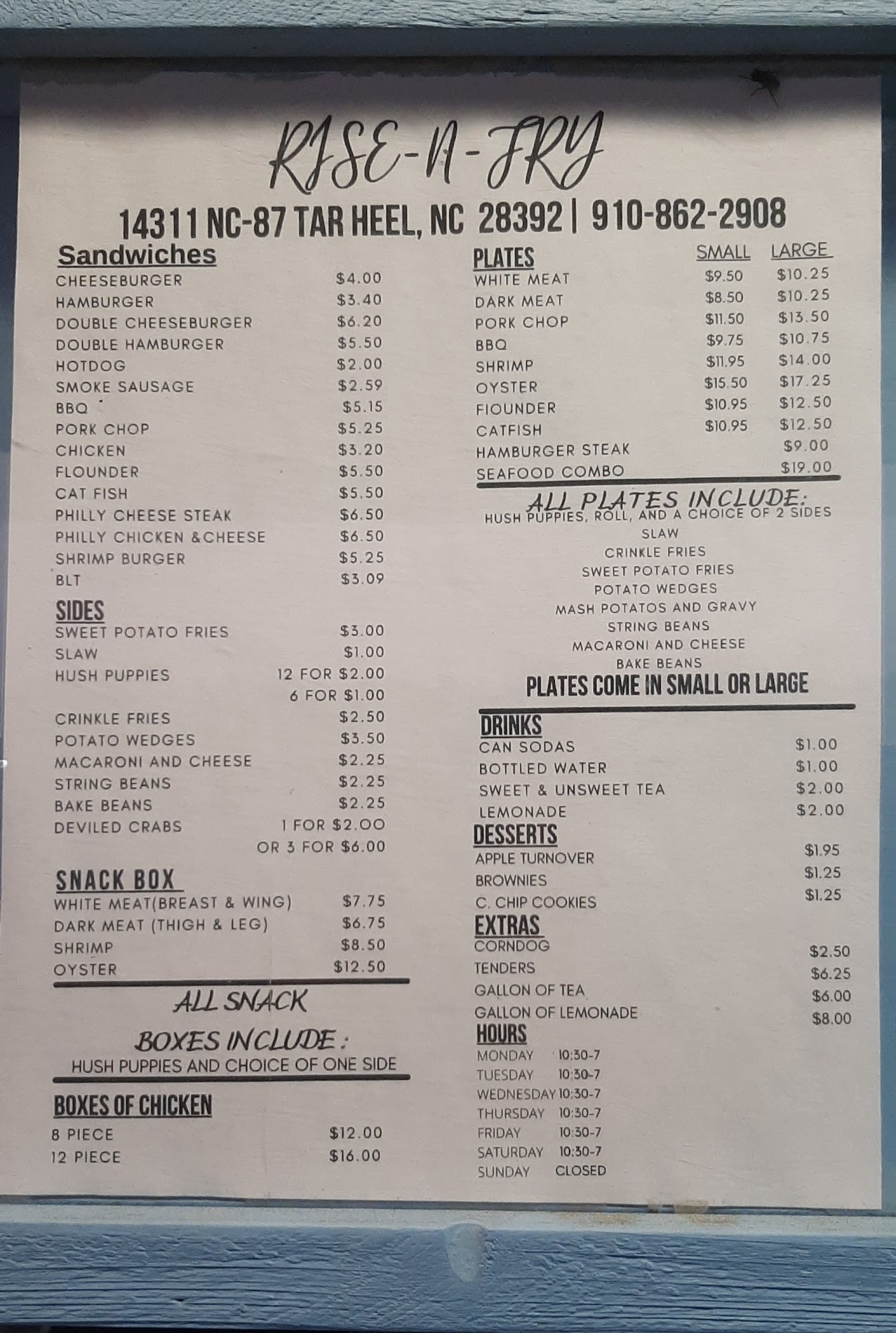 Rise N Fry Menu