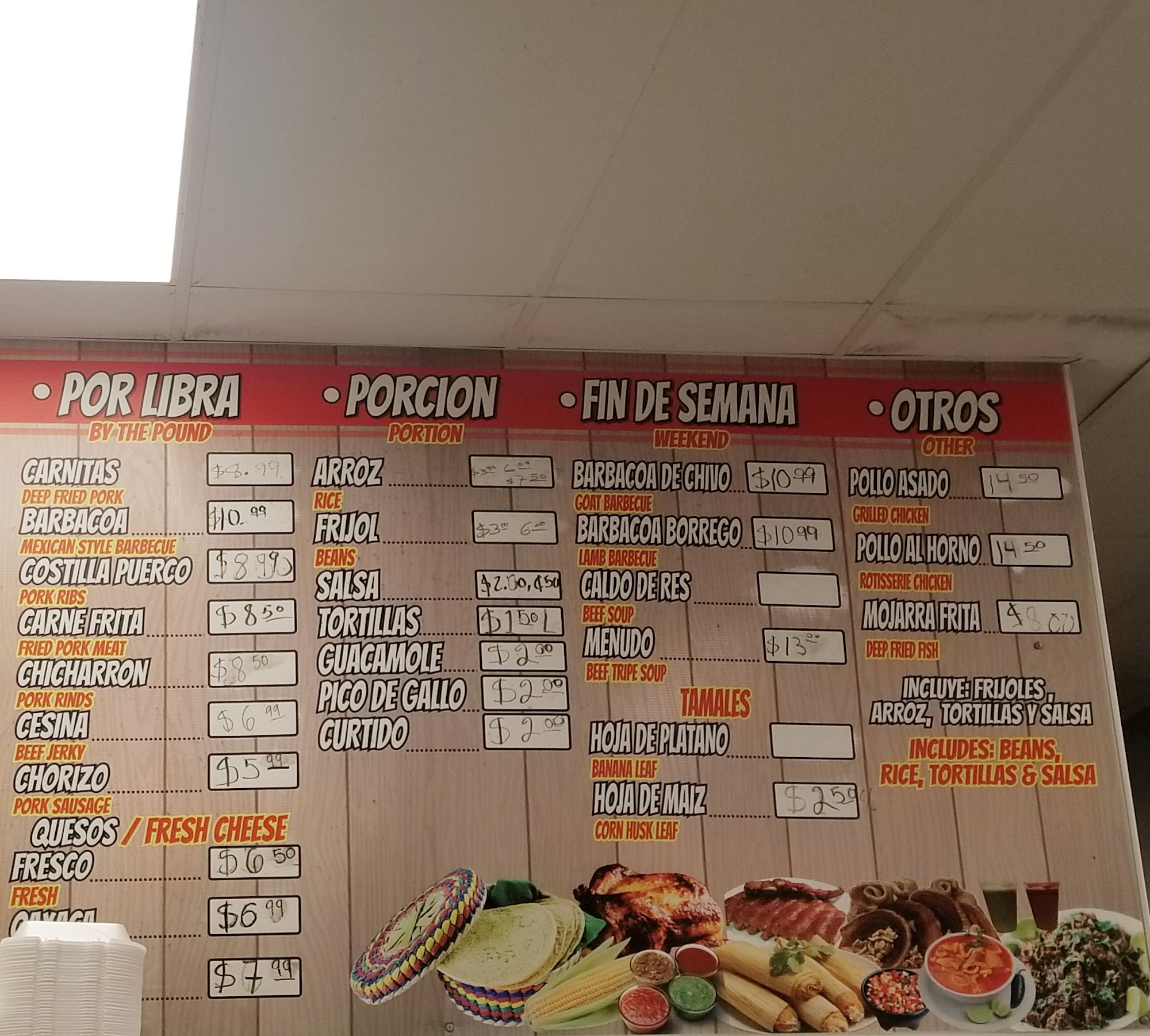 Tortilleria la fe Menu