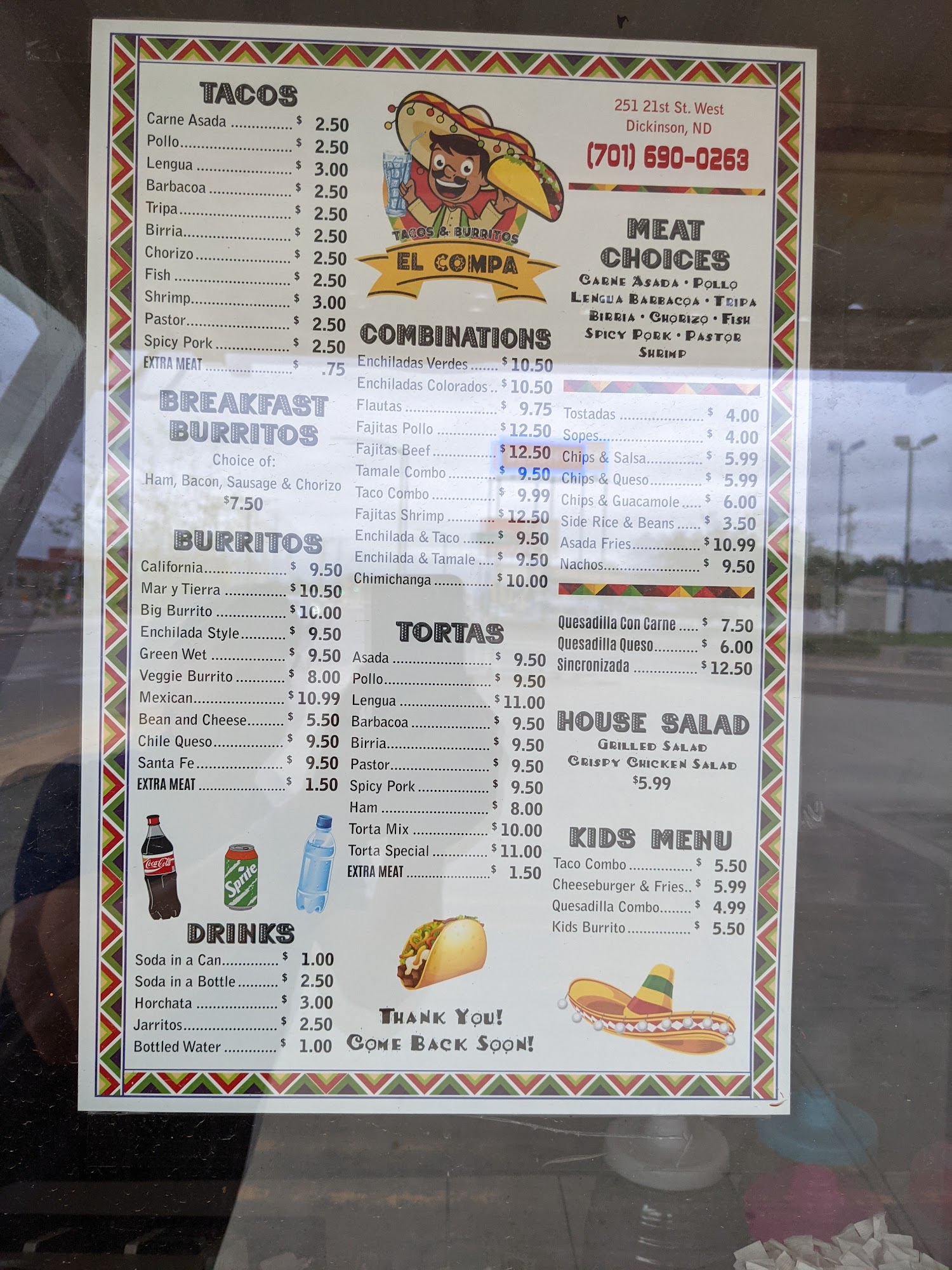 Tacos y Burritos El Compa Menu