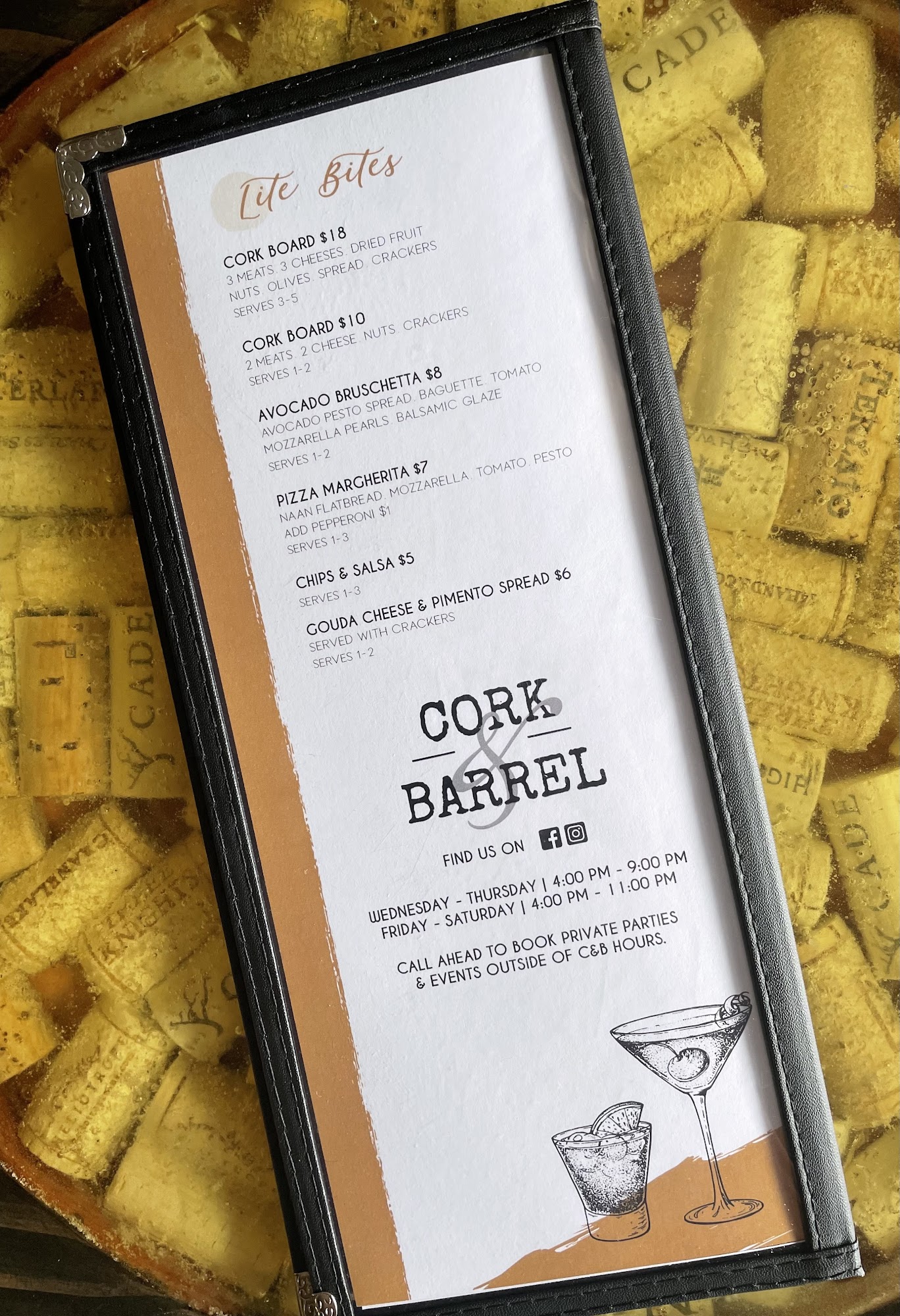 Cork & Barrel Menu