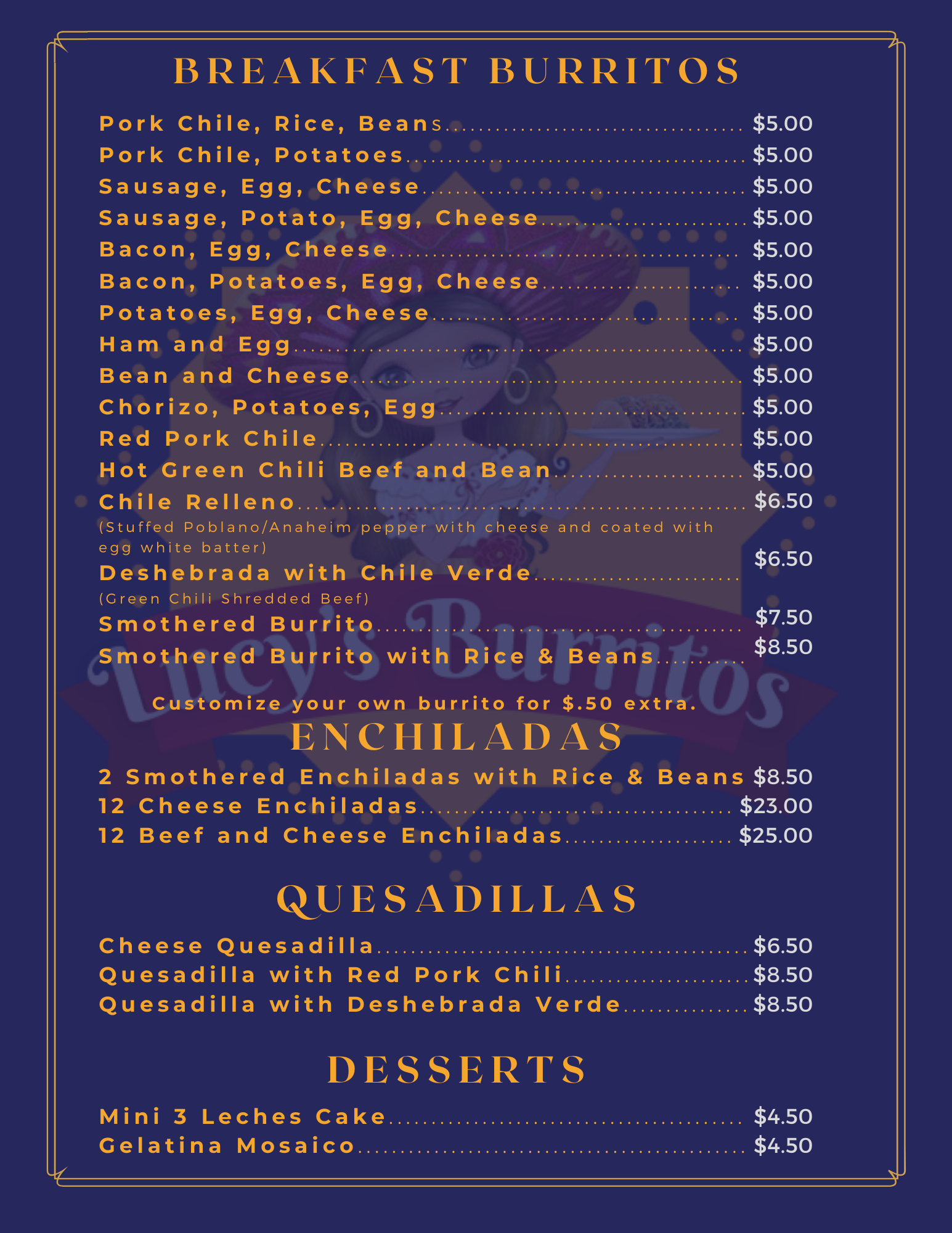 Lucy's Burritos Menu