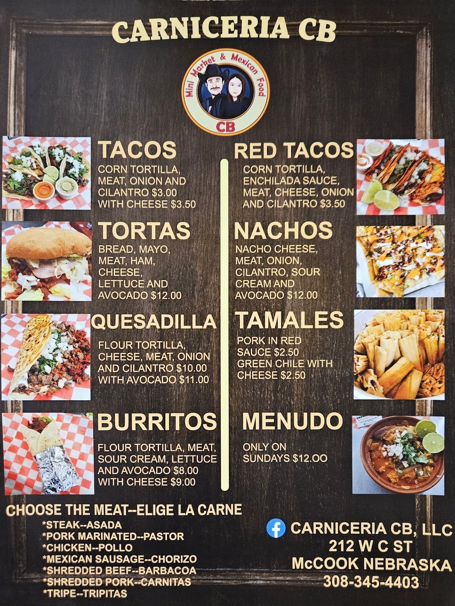 Carniceria CB, LLC ( Minimarket and Restaurant) Menu