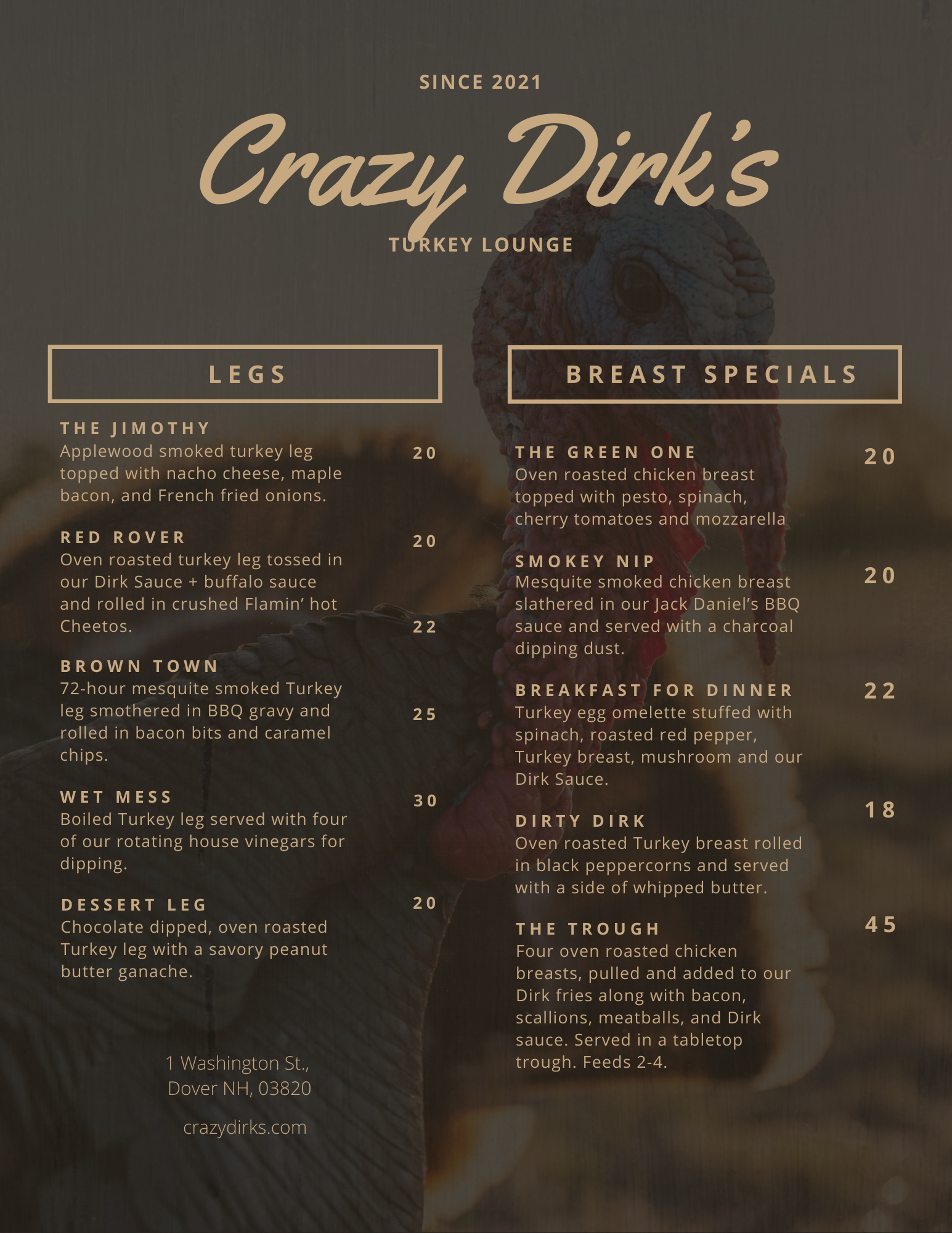 Crazy Dirk's Turkey Lounge Menu