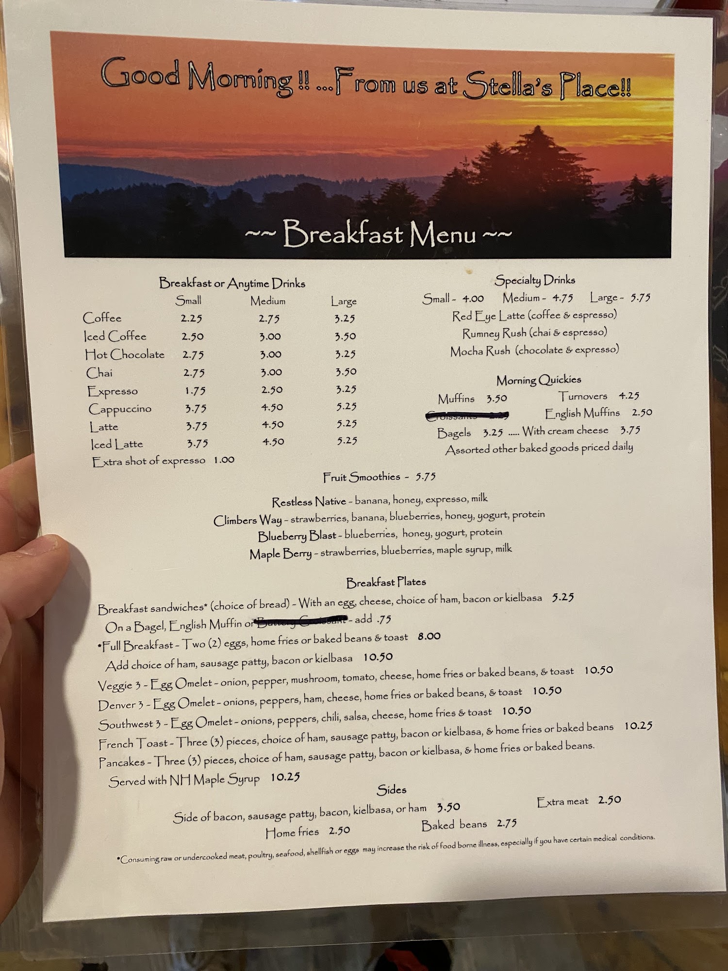 Stella's Place Menu
