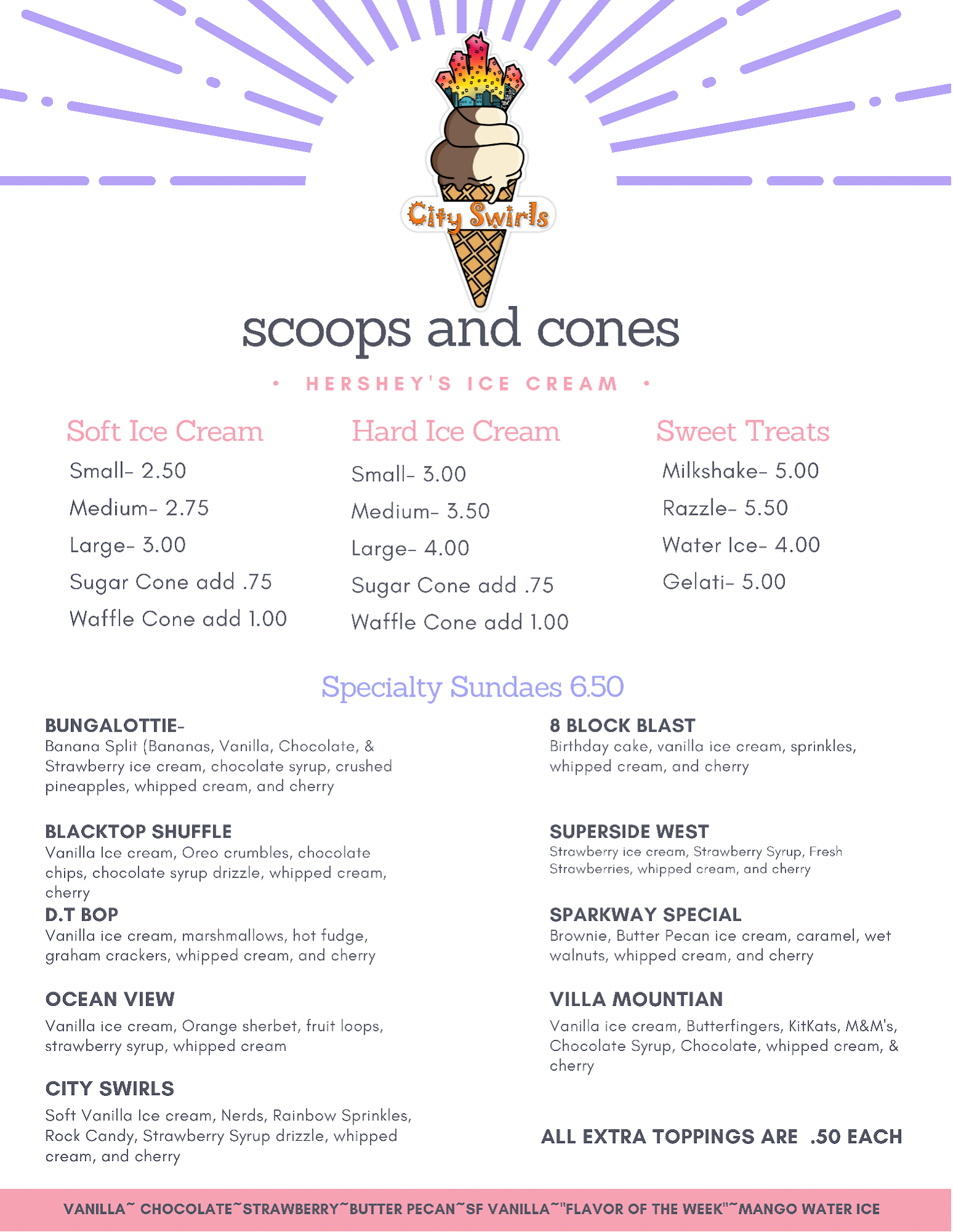 City Swirl Ice Cream Garden Menu