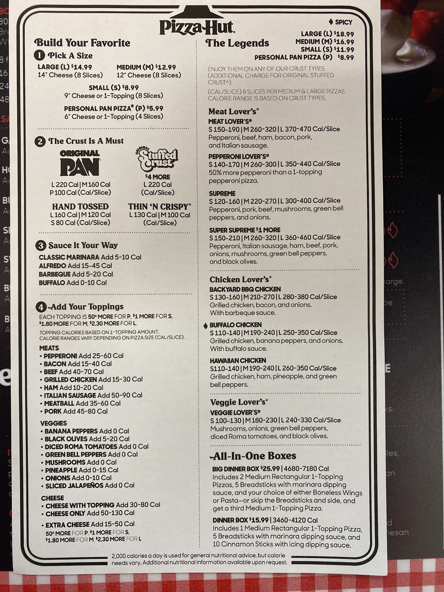 Pizza Hut Menu