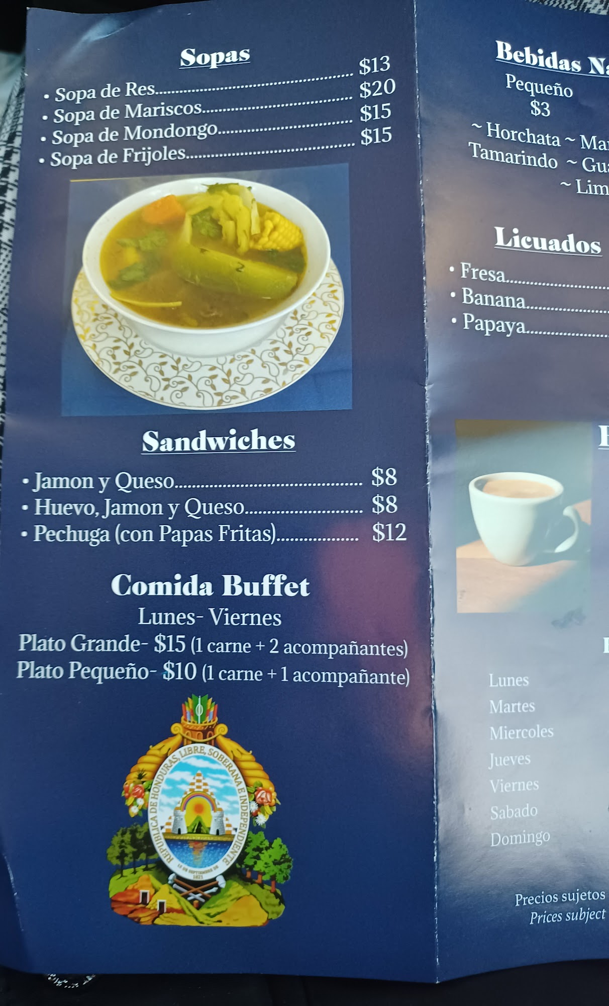 Lola Restaurant - Comida Hondureña Menu