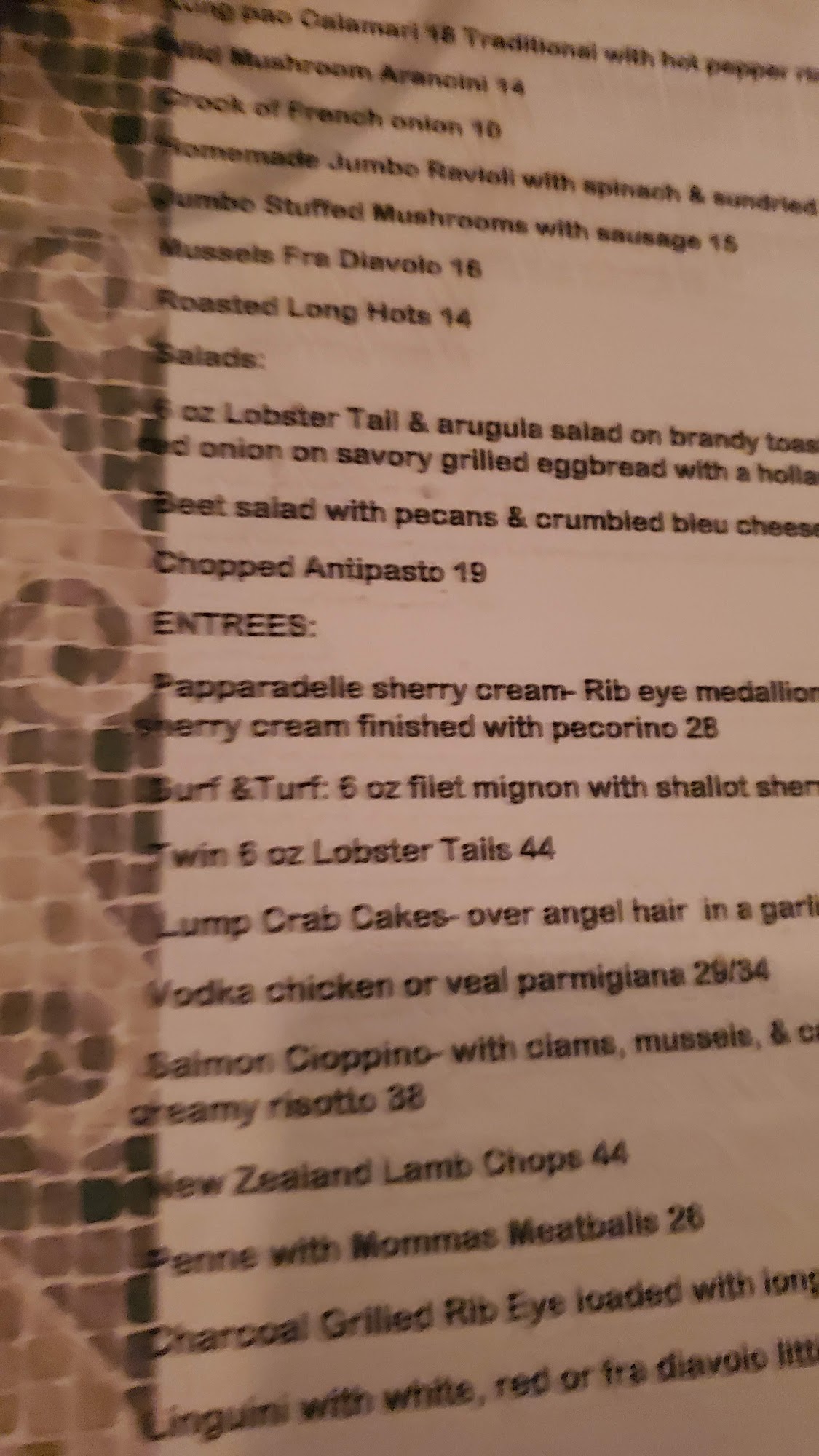 Daphne's Restaurant Menu