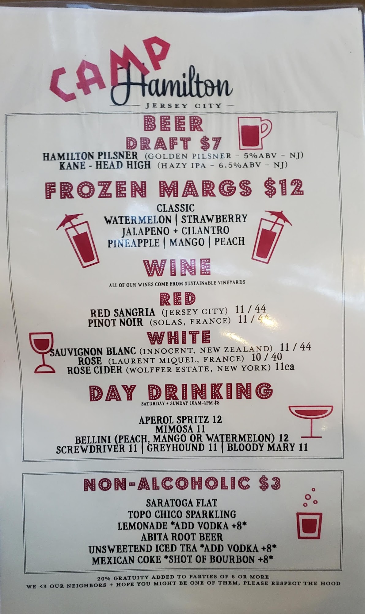 Camp Hamilton Menu