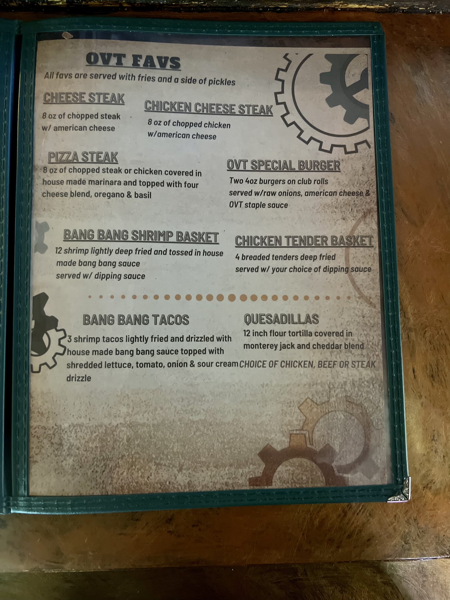 Old Vineland Tavern Menu
