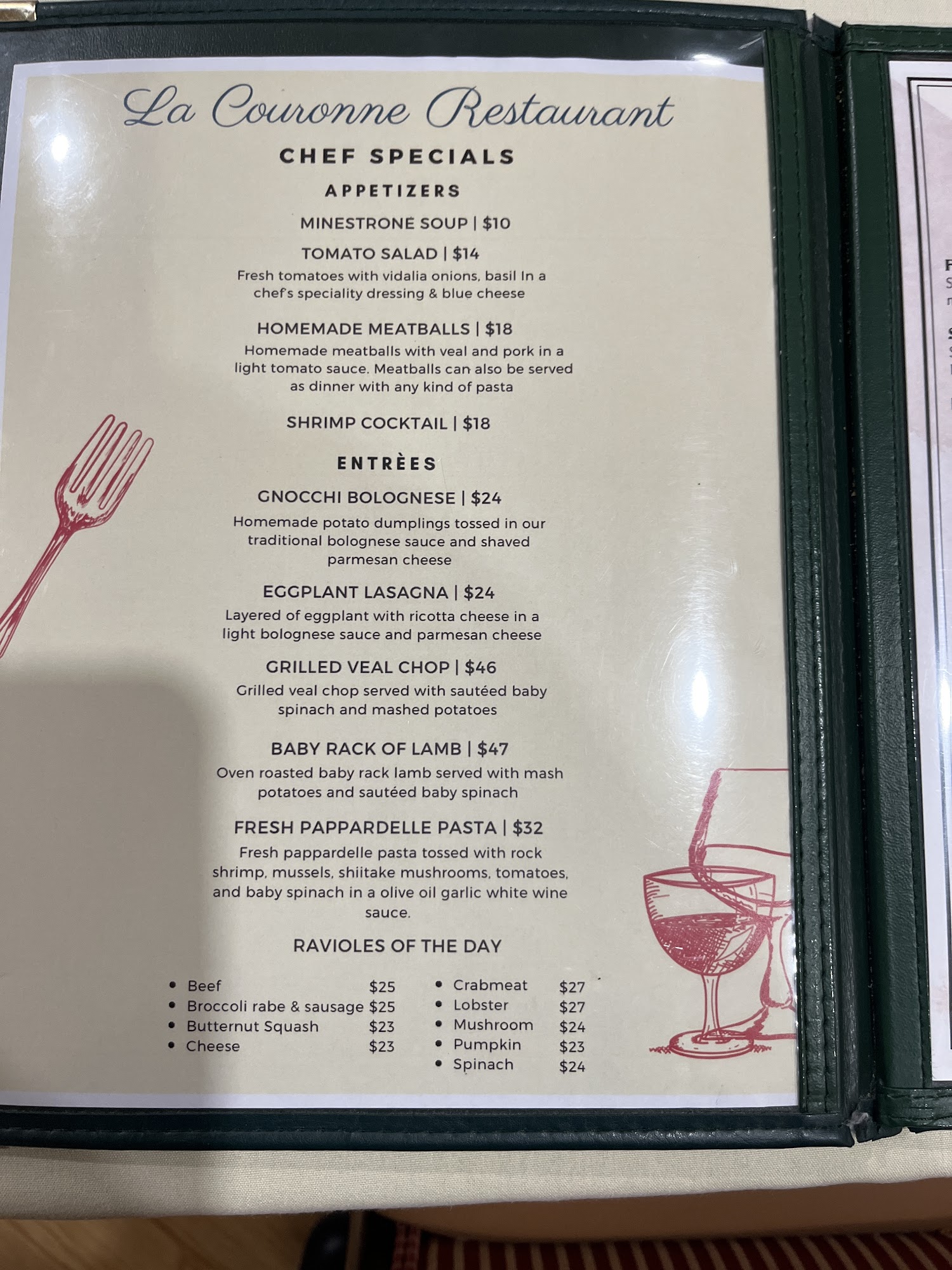 La Couronne Restaurant Menu