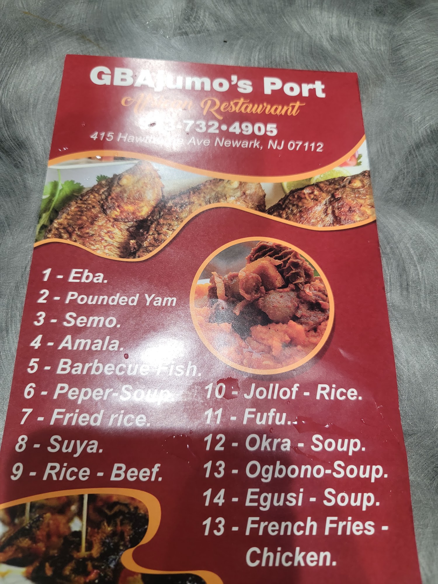 Gbajumo's Pot Menu