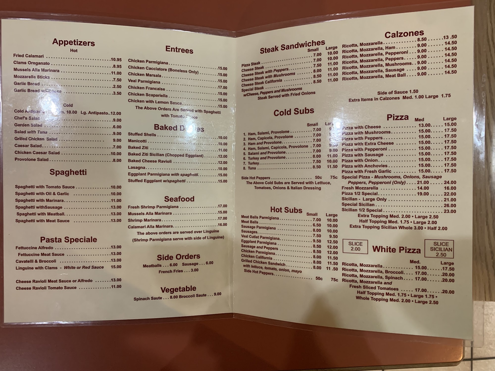 Attilio Pizzeria Menu