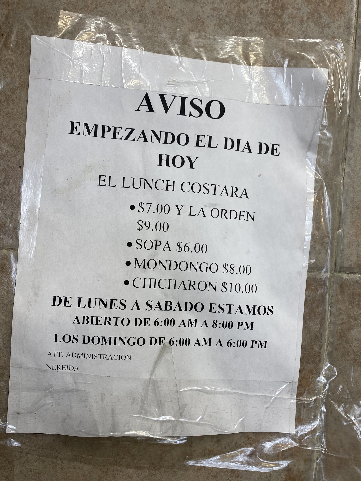 Nereida’s Restaurant Menu